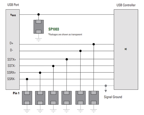 Applikations-Schaltungsdiagramm - Littelfuse SP3021 SPA® Bidirektionales diskretes TVS-Diodenarray